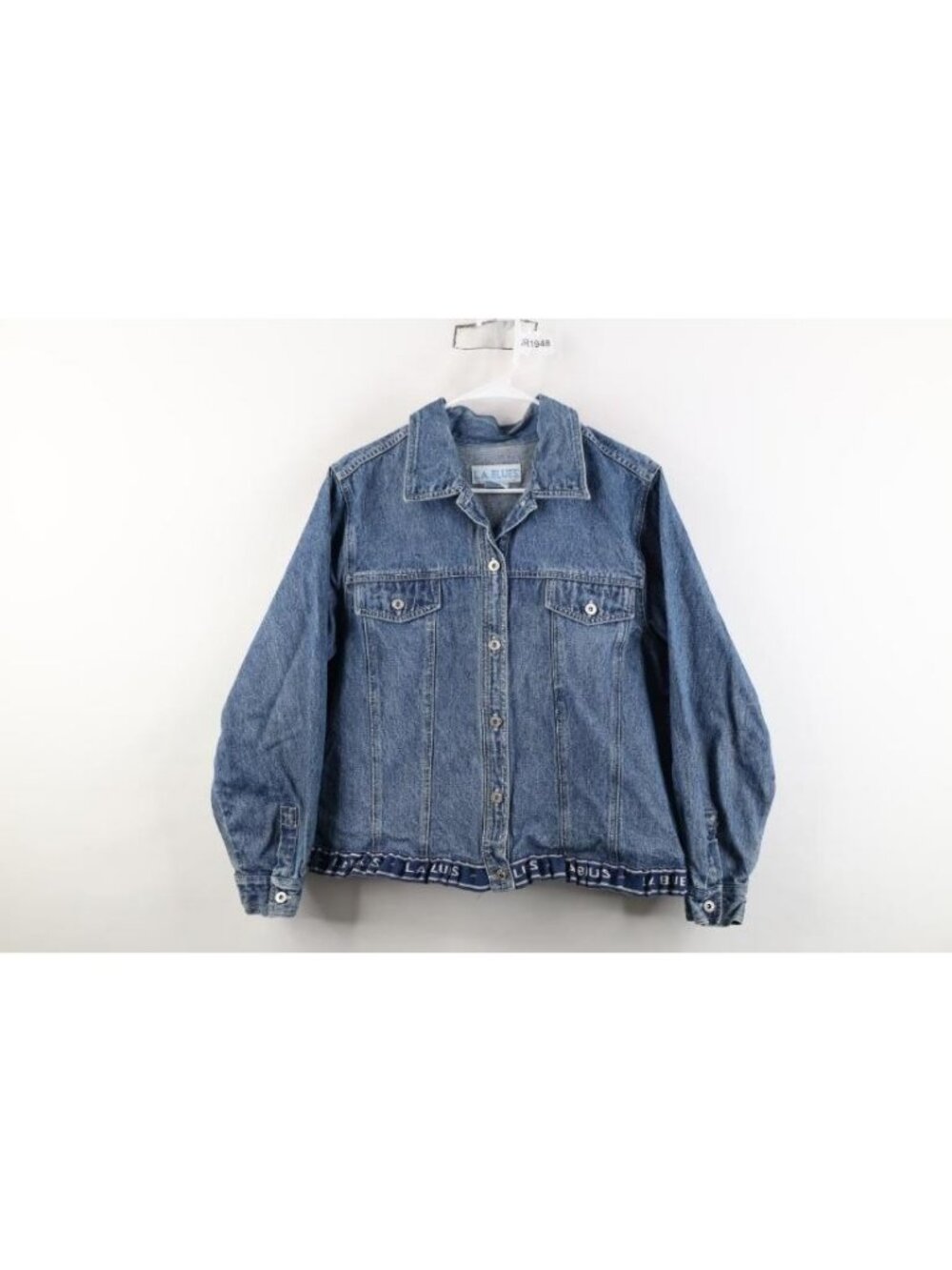 Vintage 90s Y2K LA Blue Womens Large Cropped Babydoll Denim Jean Trucker Jacket